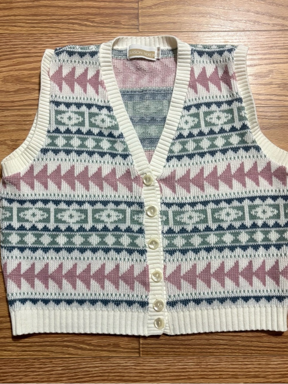 Vintage Season Ticket Knit Sweater Vest Grannycore Size Petite Small